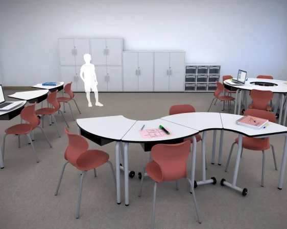 Flügeltürenschrank mit abschließbaren Türen im Klassenzimmer