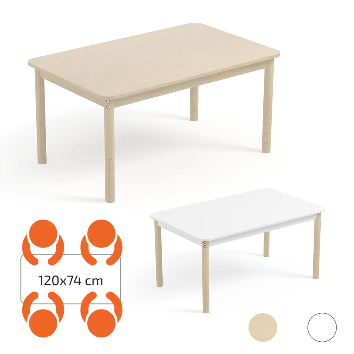 Höhenverstellbarer Kindertisch für Schulen und Kita mit Holzplatte oder weißer Tischplatte