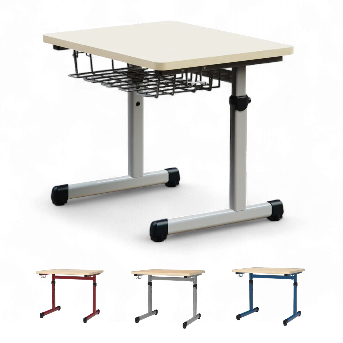 Höhenverstellbarer Schülertisch für eine Person | TÜV-zertifiert EN 1729 - Stufenlos 58-82 cm verstellbar - MDF-Platte 25 mm mit Melaminbeschichtung - ABS-Kantenschutz