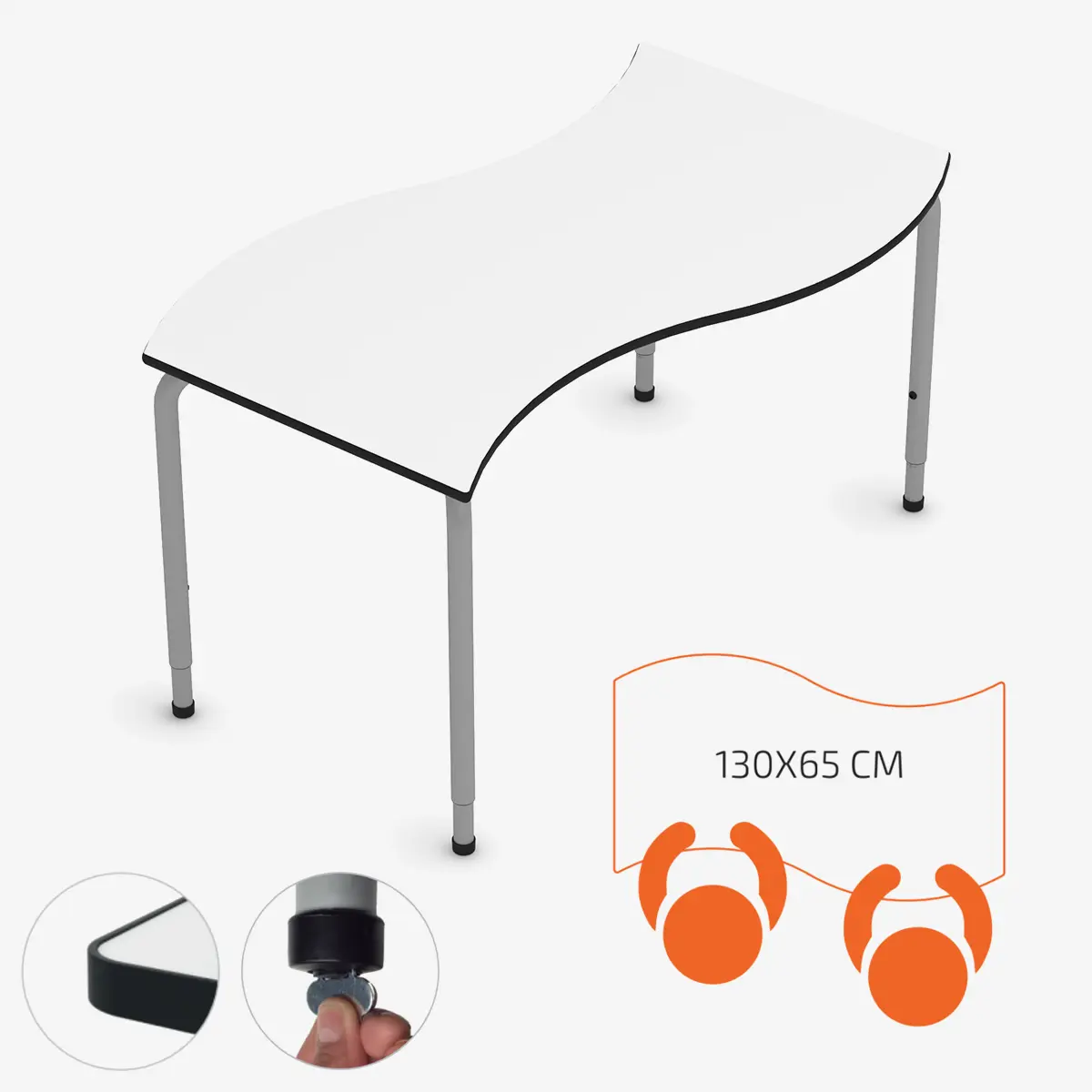 Höhenverstellbarer Schultisch für 2 Personen in Wellenform für Schulen