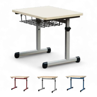 Höhenverstellbarer Schülertisch für eine Person | TÜV-zertifiert EN 1729 - Stufenlos 58-82 cm verstellbar - MDF-Platte 25 mm mit Melaminbeschichtung - ABS-Kantenschutz