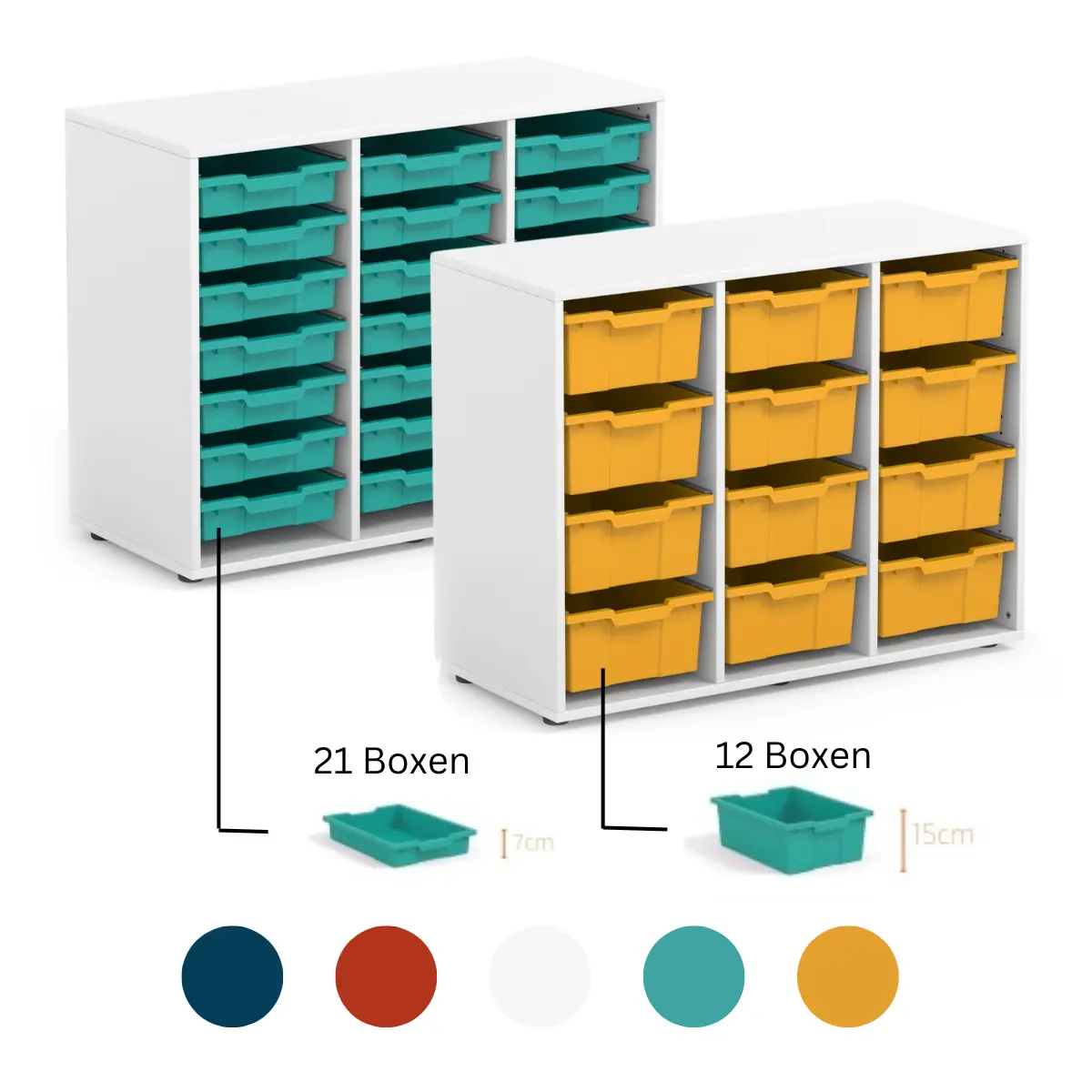 Materialschrank für Klassenzimmer mit 12 Kunststoffboxen
