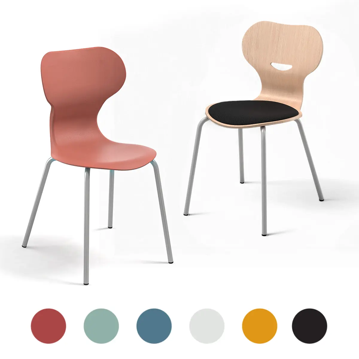 Mehrzweckstuhl stapelbar mit Kunststoff- oder Holz Sitzschale