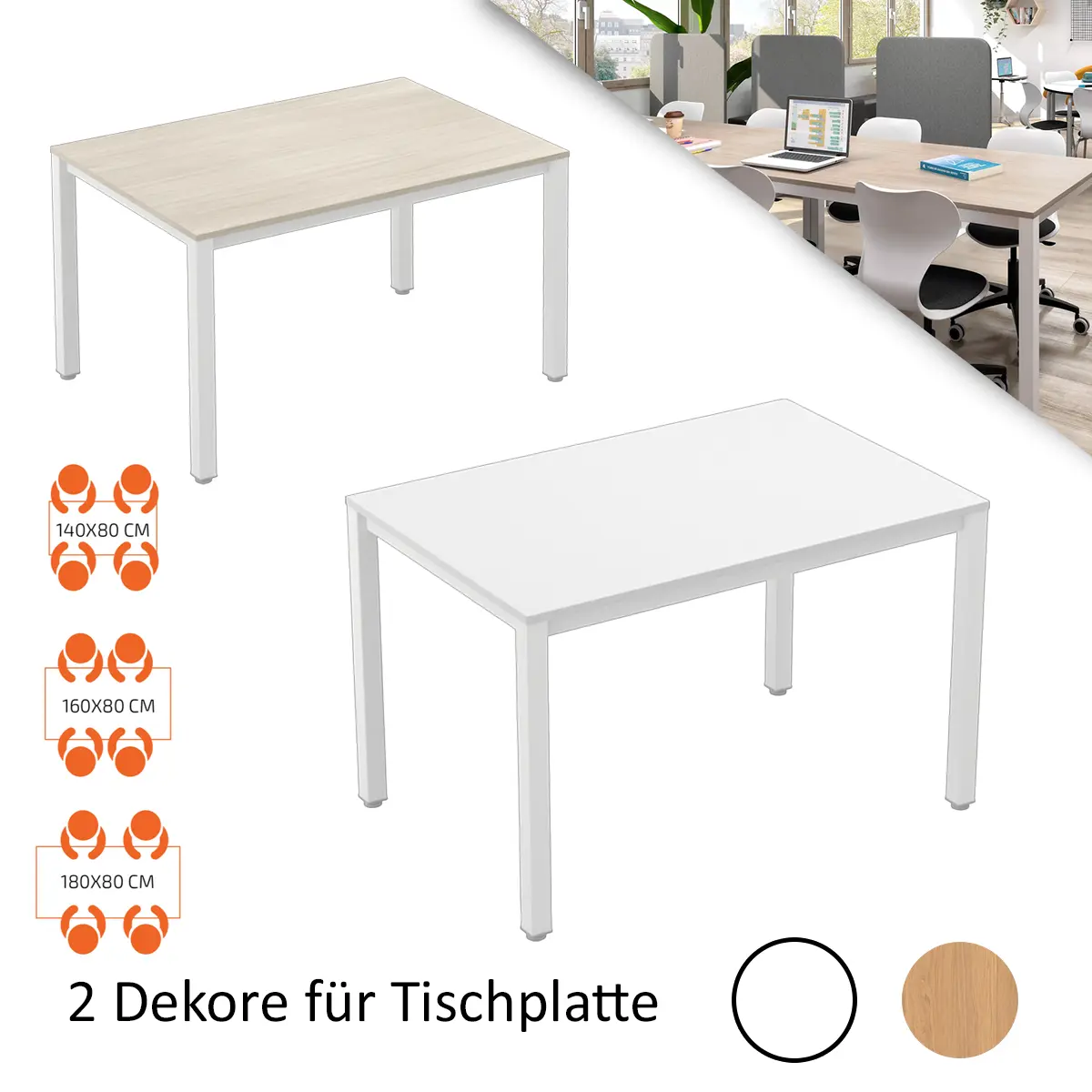 Mehrzwecktisch für Bildungsbereiche in weiß oder Buche-Platte