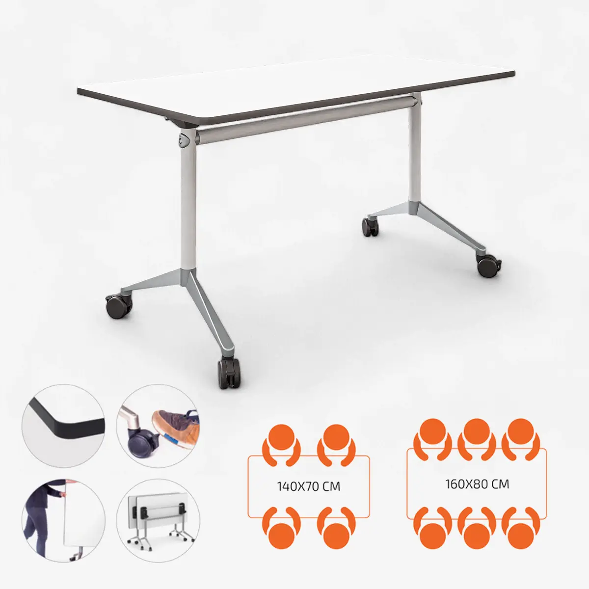 Mobiler Klapptisch in 2 Größen - Schwerlastrollen mit Bremssystem kaufen für Schulen