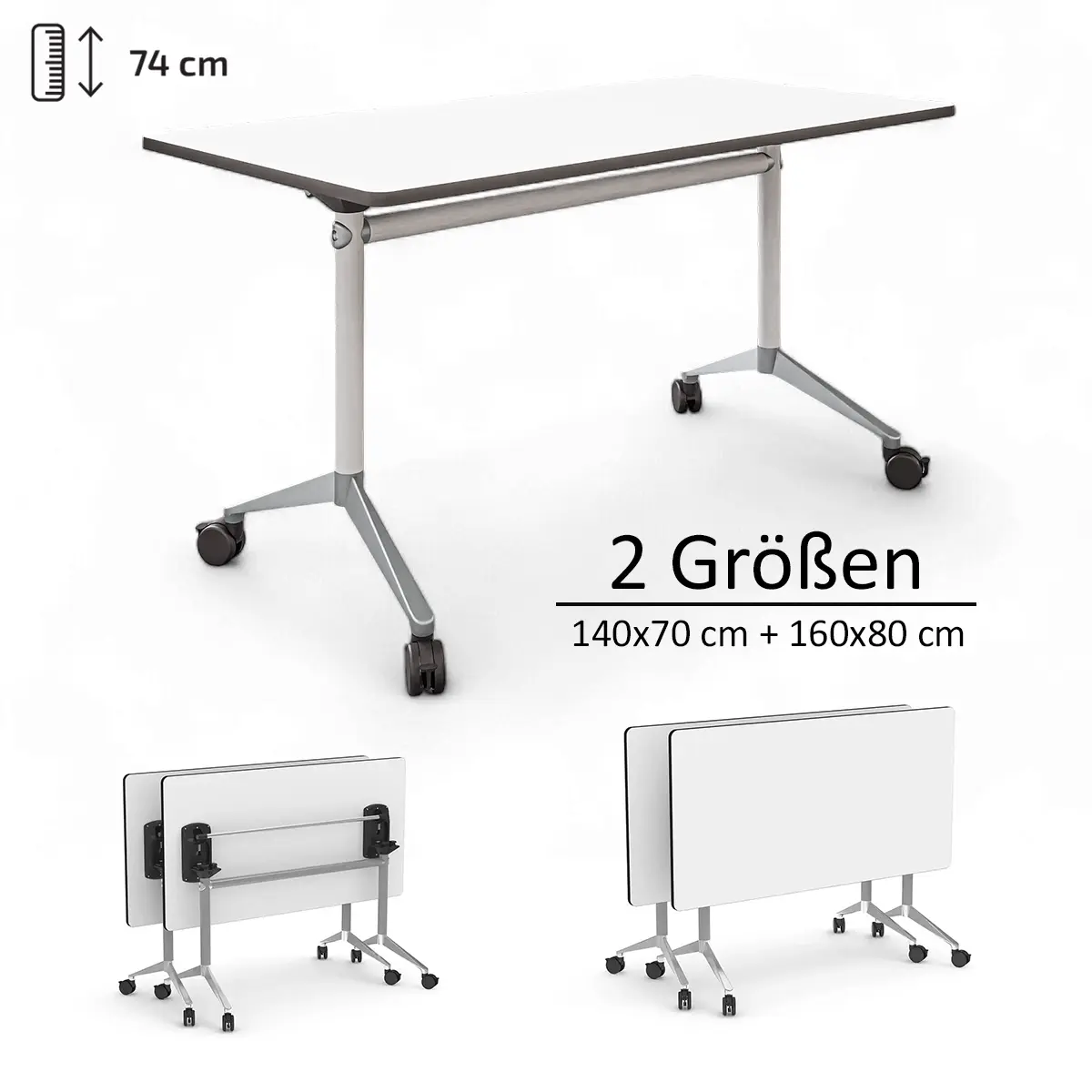 Mobiler Klapptisch in 2 Größen - Schwerlastrollen mit Bremssystem