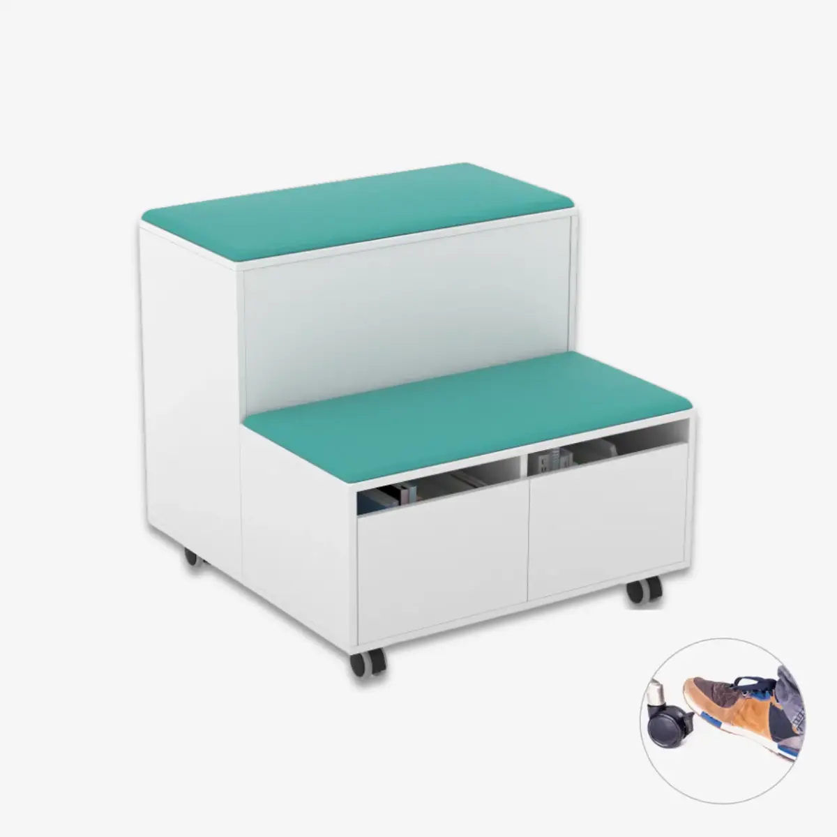 Mobiles Sitzsystem 2-stufig mit Stauraum und Rollen