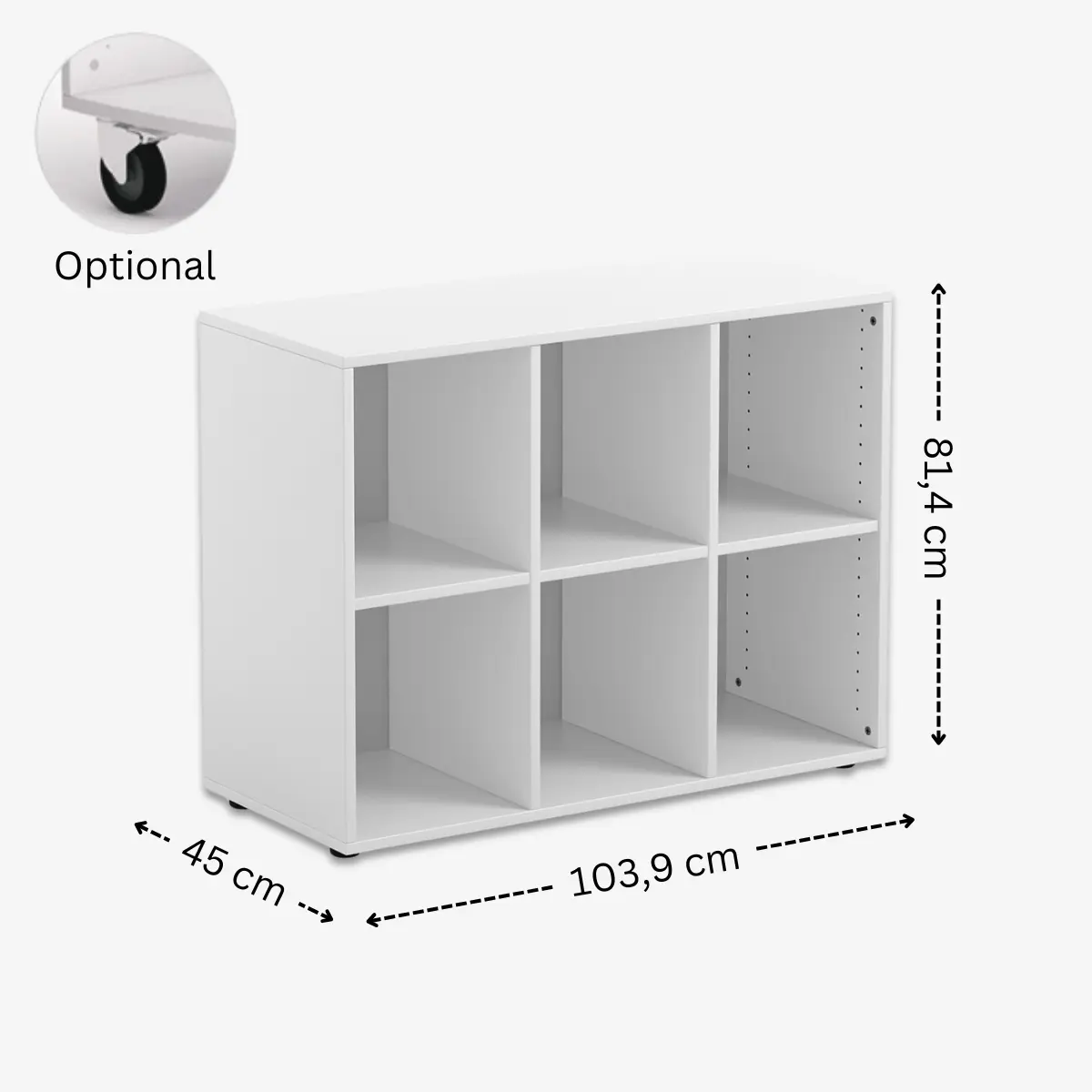 Modulares Bücherregal mit 6 Fächern - optional mit Rollen