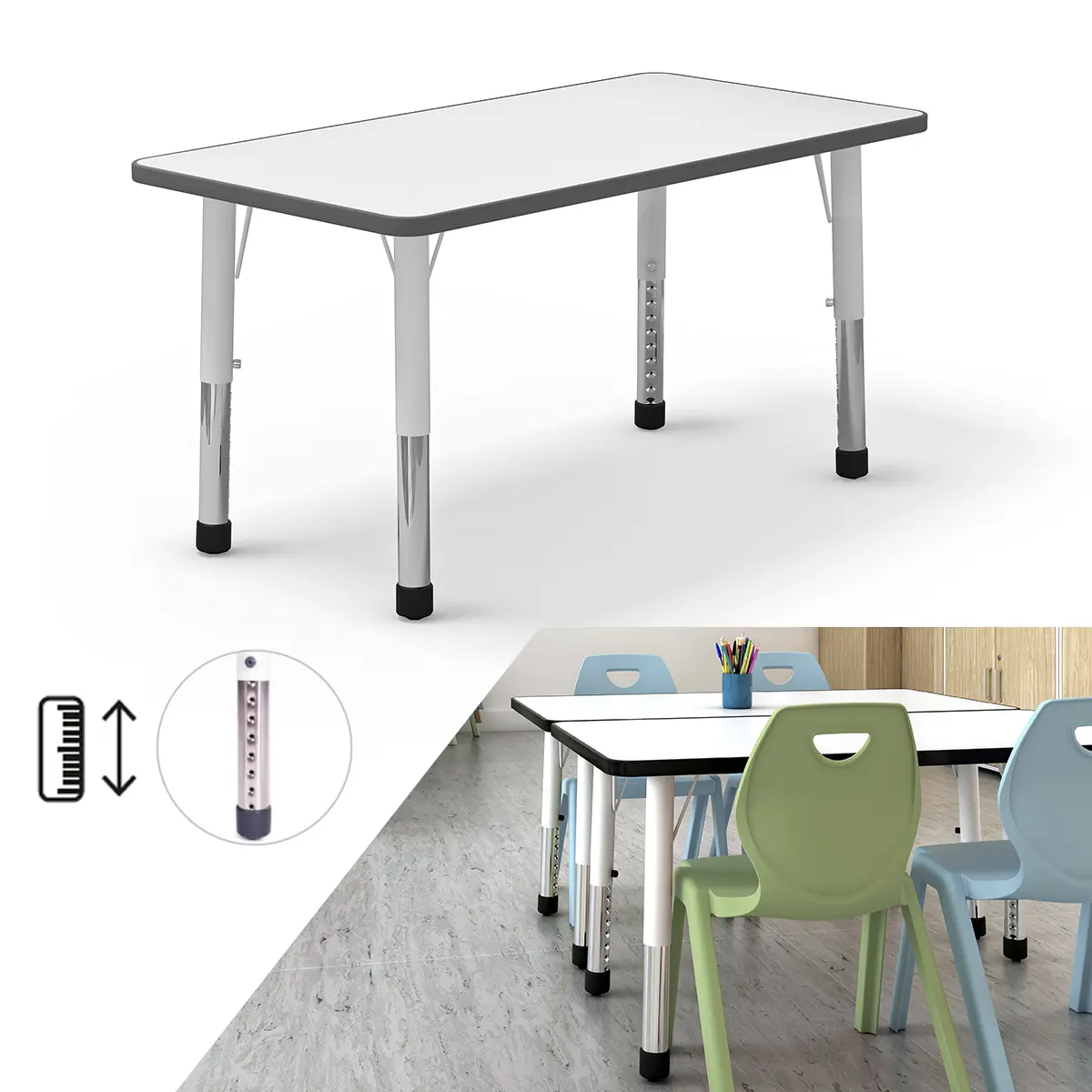 Rechteckiger höhenverstellbarer Schülertisch