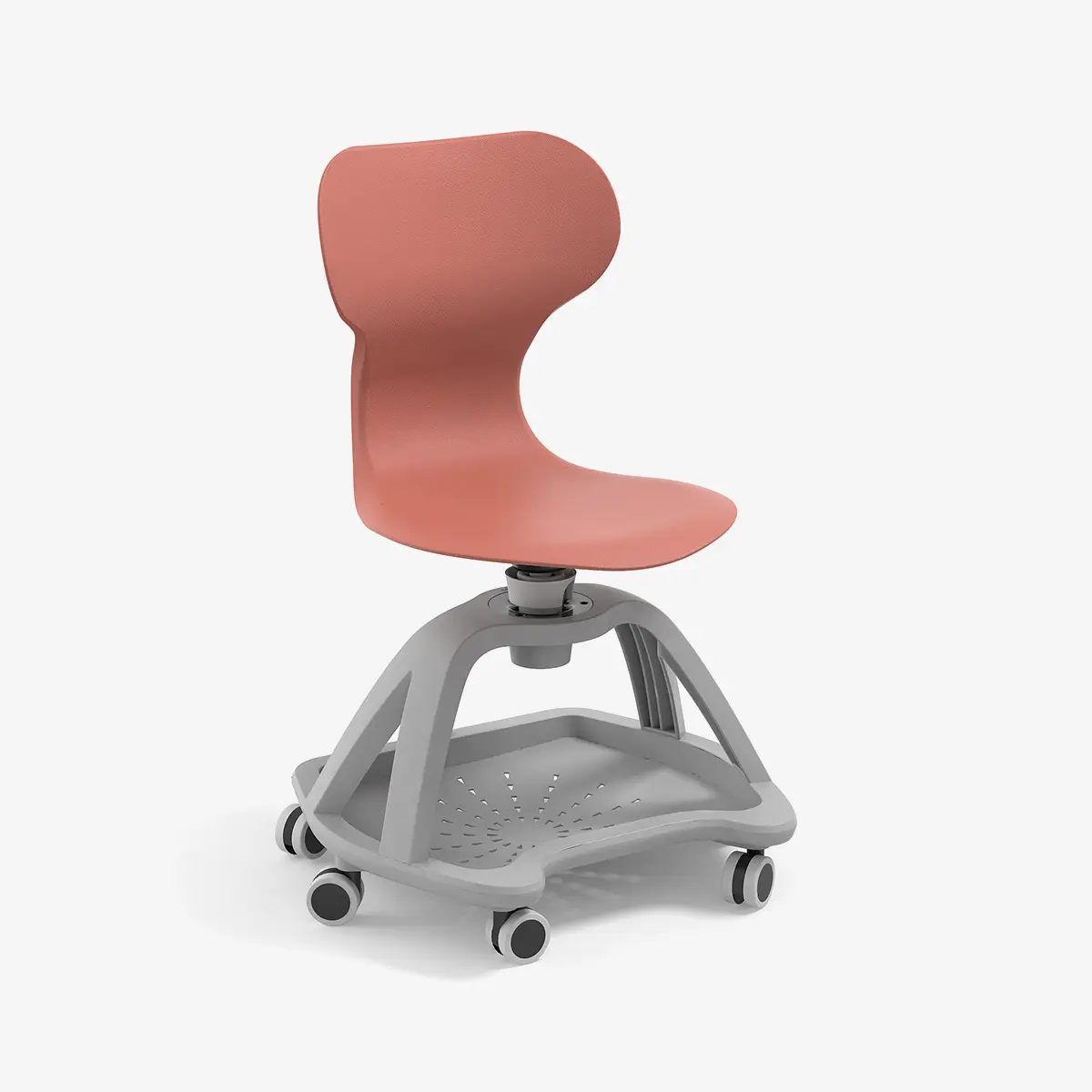 Schülerstuhl mit einer drehbaren Sitzfläche - Lordosenstütze - 6 Rollen und Ablagefach in der Farbe rot