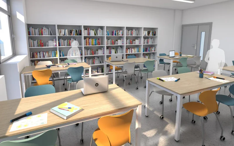 Ergonomischer Schulstuhl mit Rollen im Klassenzimmer